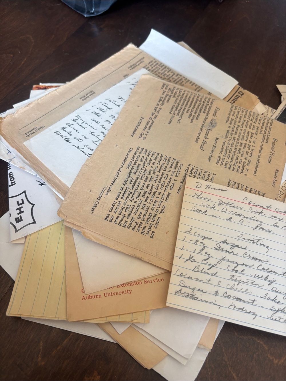 Stack of Vintage Recipes - clipped and hand written